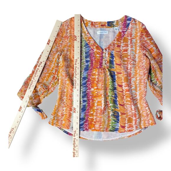 Coldwater Creek Silk Multicolor 3/4 Sleeve Blouse Womens Size PS Boho - Picture 4 of 10